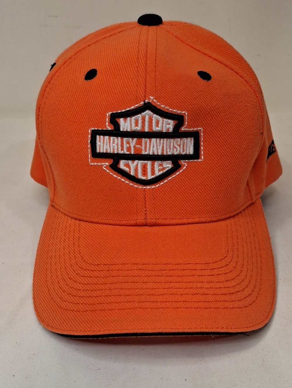 Harley-Davidson Orange and Black Shield Logo Baseball Cap. Adjustable.